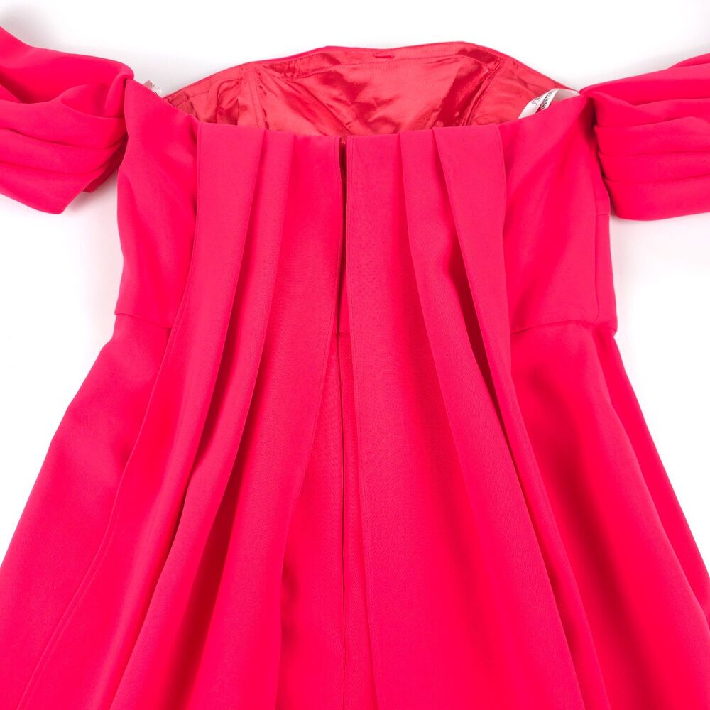 NWT Jovani 08209 Off-shoulder Straight Neck Draped Flare Jumpsuit Lipstick Pink - Picture 10 of 11